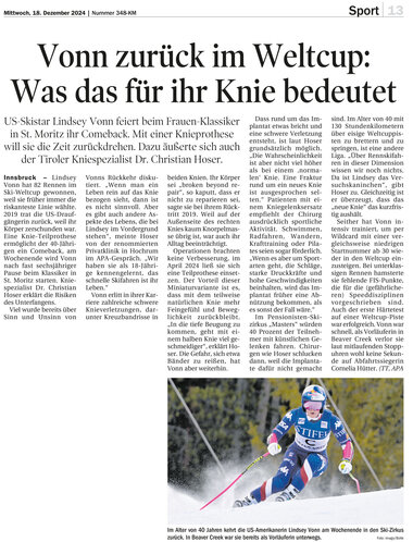 Vonn zurück im Weltcup: Was das für ihr Knie bed