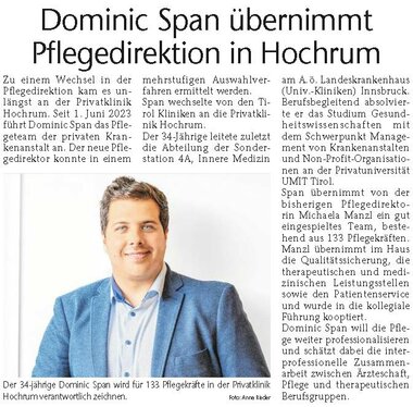 Neuer Pflegedirektor Mag. Dominic Span