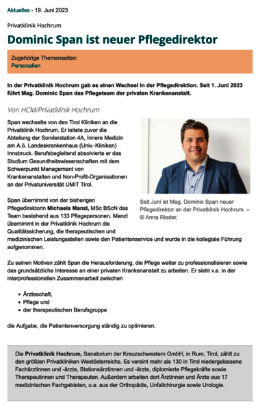 Neuer Pflegedirektor Mag. Dominic Span