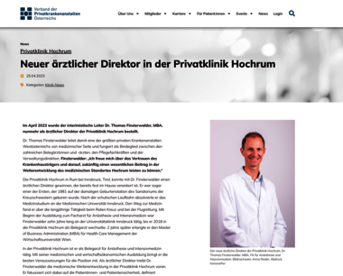 Neuer ärztlicher Direktor Dr. Thomas Finsterwalder